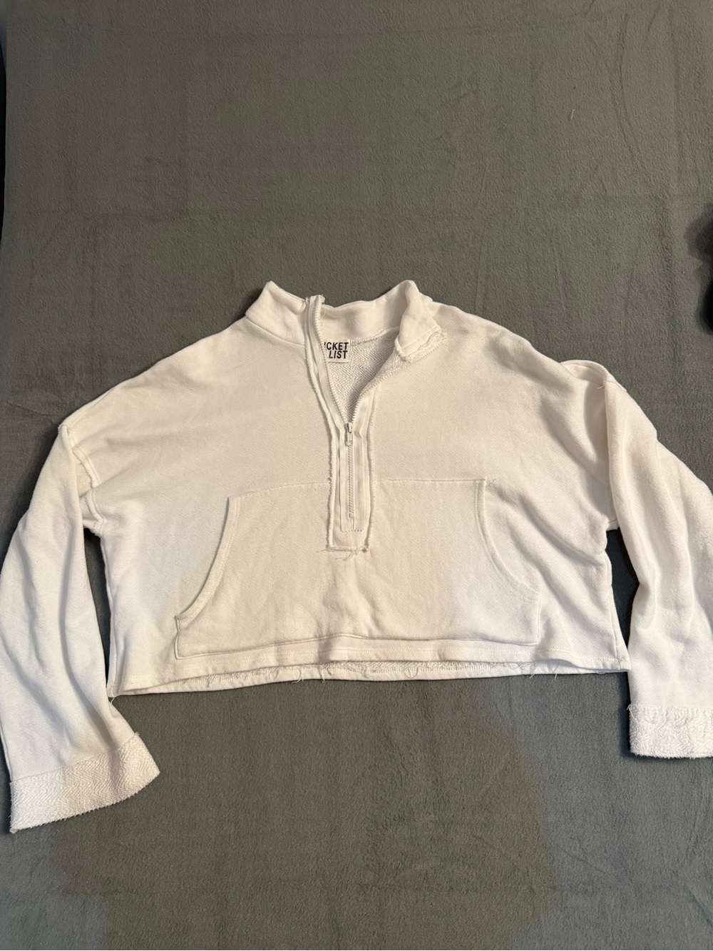BUCKETLIST White Cropped Half-Zip Pullover - Picture 1 of 7